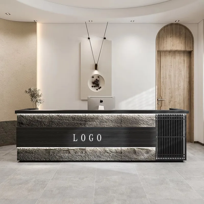 

# Luxury Reception Counter For Commercial Use Stylish Modern Wood Panel Design For 5-Star Hotel