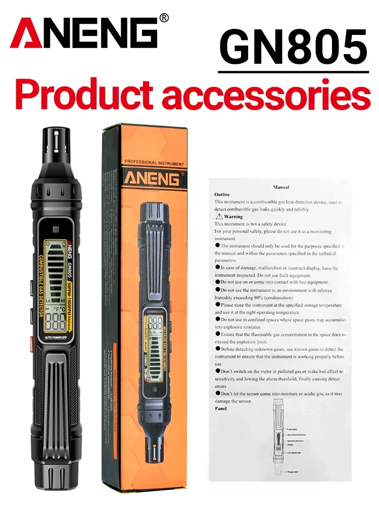 ANENG GN805 Pen-type brandbaar gasdetector gaslektester 50~1000ppm instelbare gevoeligheid geluids- en lichtalarm aardgas