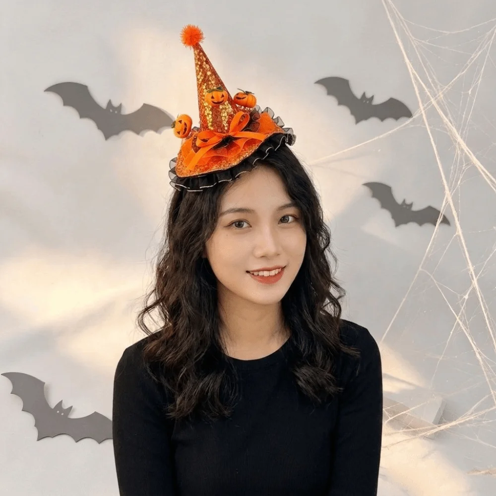 Funny Lace Halloween Witch Hat Hair Hoop Bow Flower Halloween Party Hair Band Party Decor Hat Cartoon Halloween Headband Lady