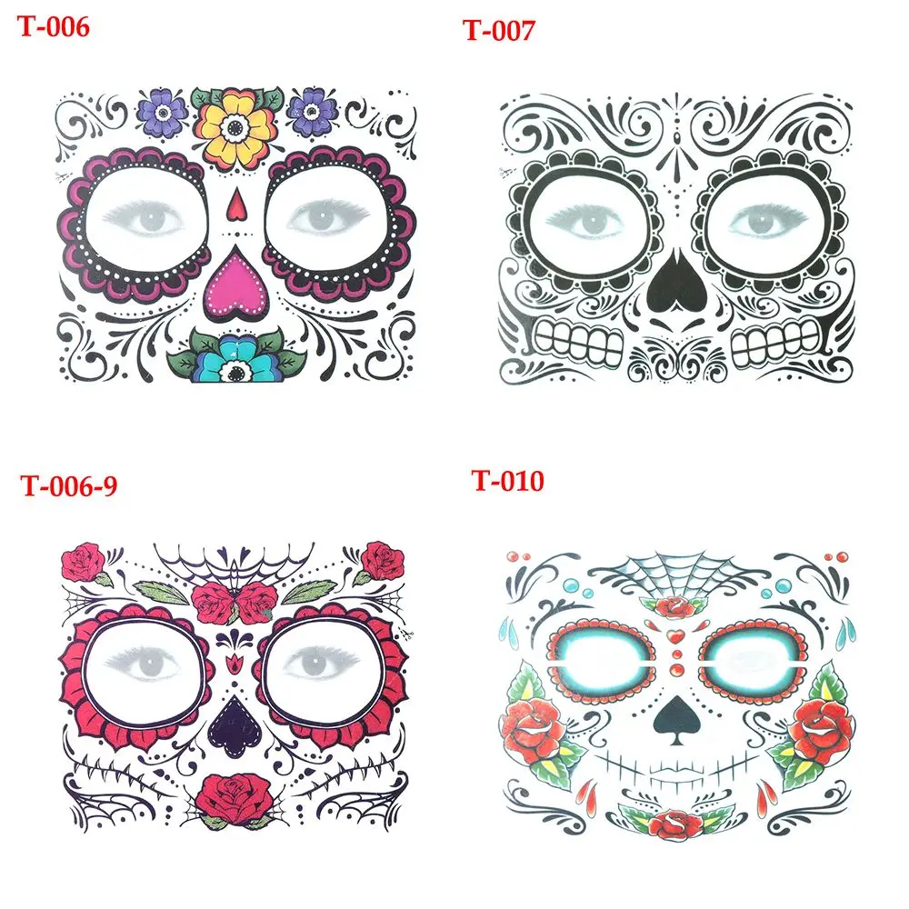 Calcomanía facial especial impermeable Halloween vestir maquillaje facial tatuaje temporal pegatinas Día de los muertos