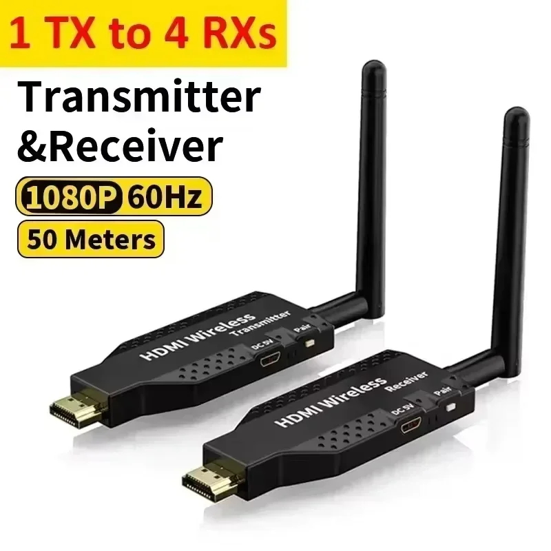 50M 5G 1080P HDMI Wireless Audio Video Transmitter Receiver Extender 1 TX to 4 RX PS4 Camera Laptop PC to TV Monitor Projector