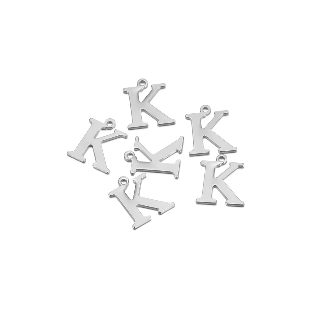 50pcs Stainless Steel 26 Letter Pendant Alphabet Charms Necklace Pendant Bracelet Making Earring Findings DIY Name Jewelry