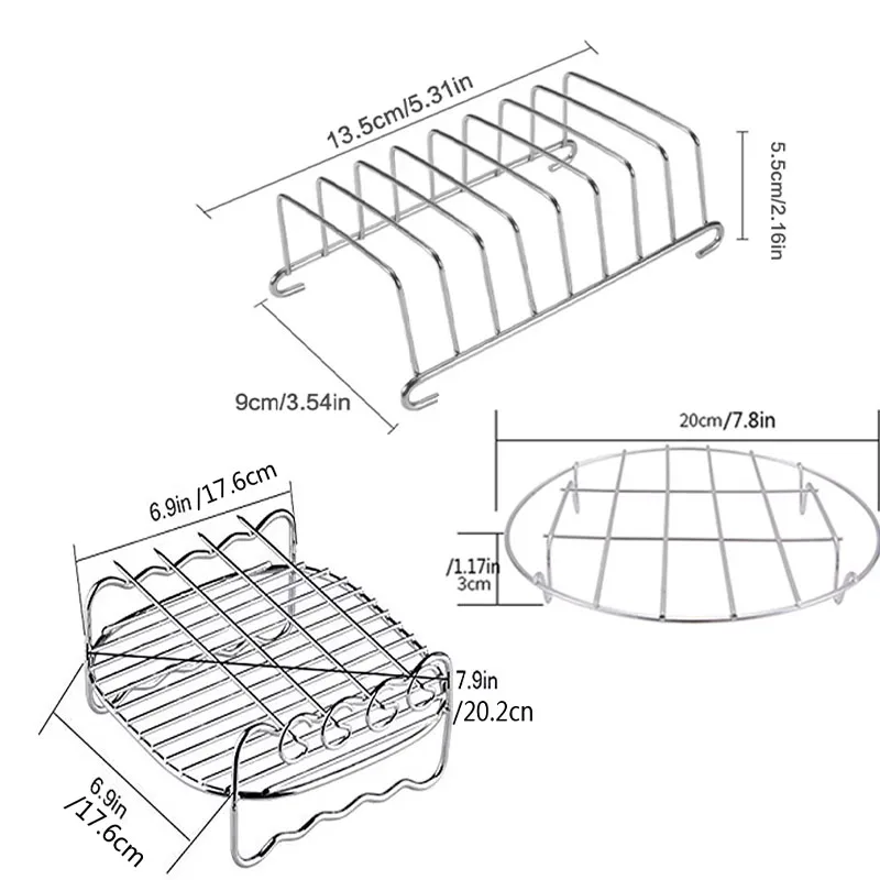 Multipurpose Stainless Steel Air Fryer Rack Bread Grill Stand Roasting Steamer BBQ Wire Holder for Kitchen Cooking Accessories
