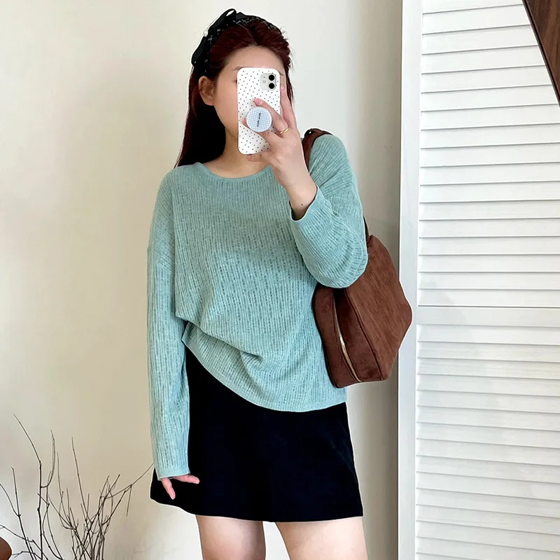 

plus Size Women's Knitwear Hollow out round Ne Top Autumn Sle Versatile Loose Fit Polyester Long Sve Sweet Sle