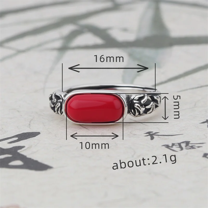 Retro Jade Red Geometry Ring For Lady Index Finger Accessories Ethnic Style Vintage Lines Flower Ring Women Jewelry