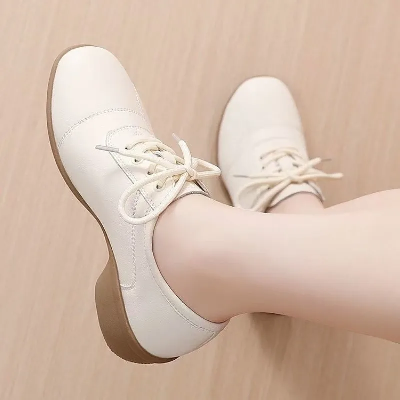 Women Low Heel Dance Sneakers Lace‑Up Soft Faux Leather Round Toe Non‑Slip Ballroom Dancing Shoes view 5