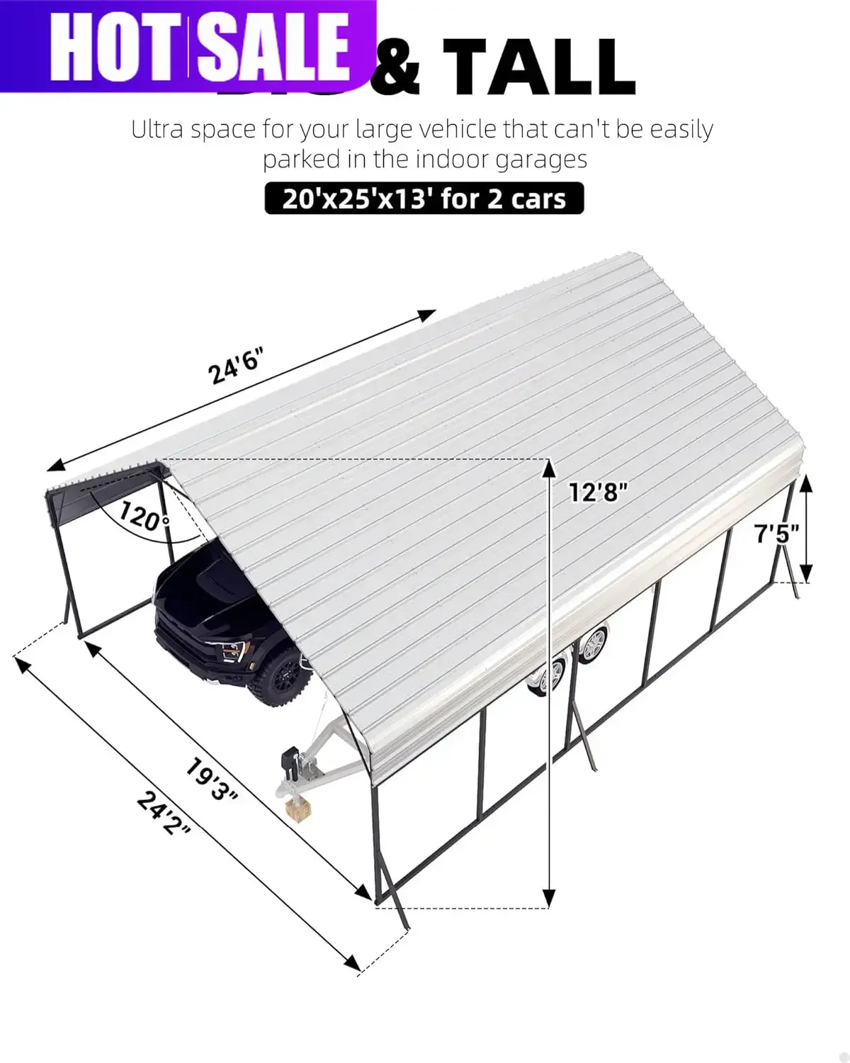 

Горячая распродажа: Металлический навес для 2 автомобилей 20'x25'x13', сверхпрочный, для сильных снегопадов, с усиленной рамой, высокий.