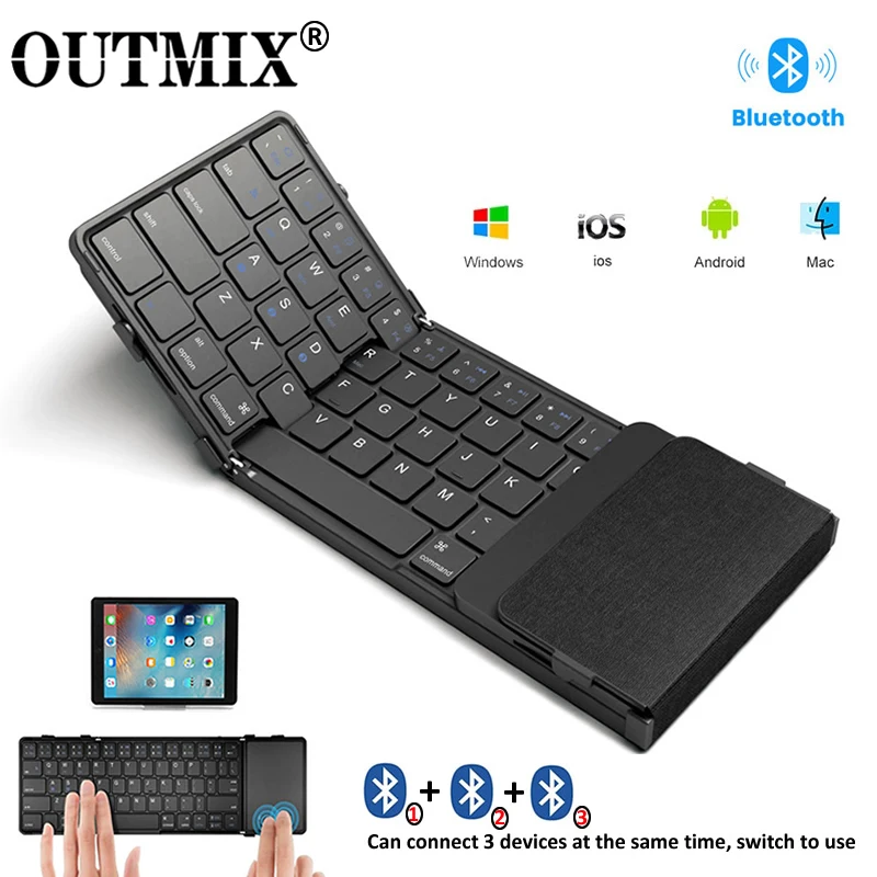 

Foldable Bluetooth Keyboard Rechargable Portable Mini Leather Keyboard with Touchpad Mouse for Android PC Tablet 3-Devices Sync