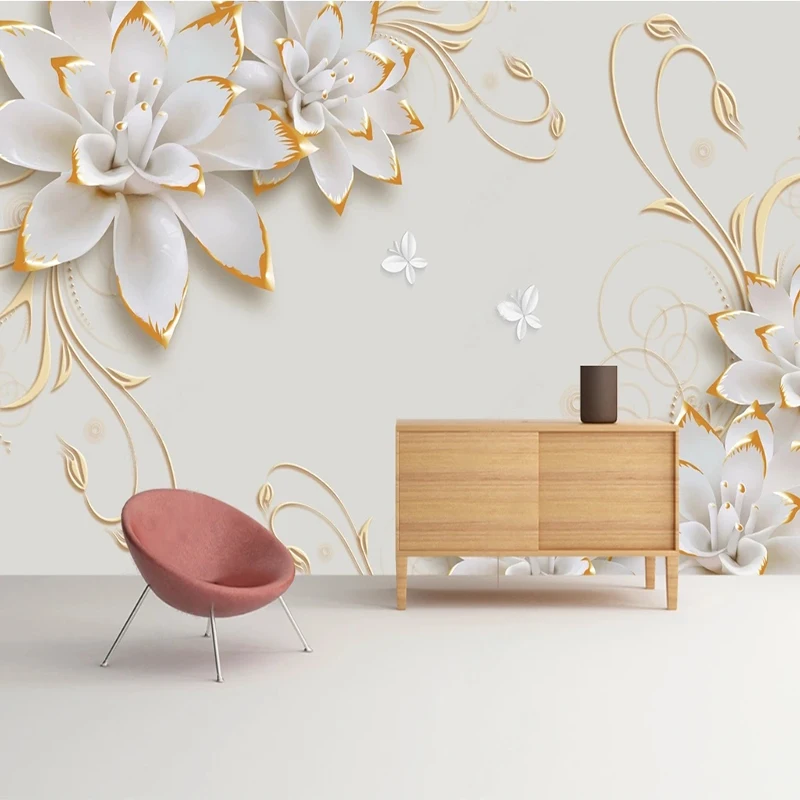 

Custom Any Size Mural Wallpaper European Style 3D Relief Flowers Wall Painting Creative Abstract Wall Papers Living Room Decor