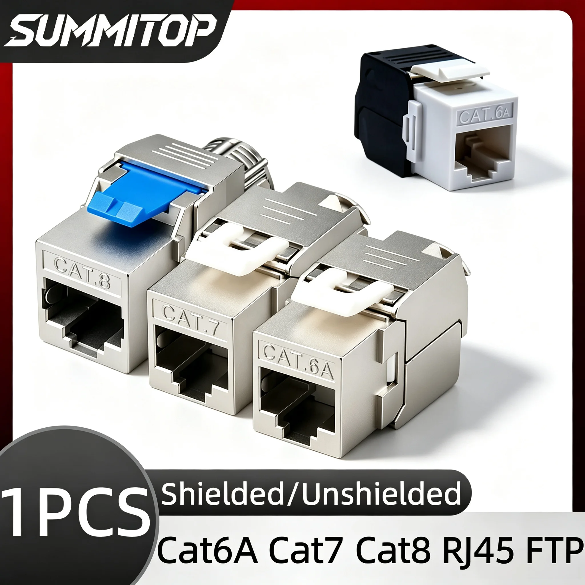 SUMMITOP 1PCS Cat8 Cat7 Cat6a RJ45 Keystone Jack STP Type Zinc Alloy Module Cat6a UTP Tool-Less Jack Network Ethernet Adapter