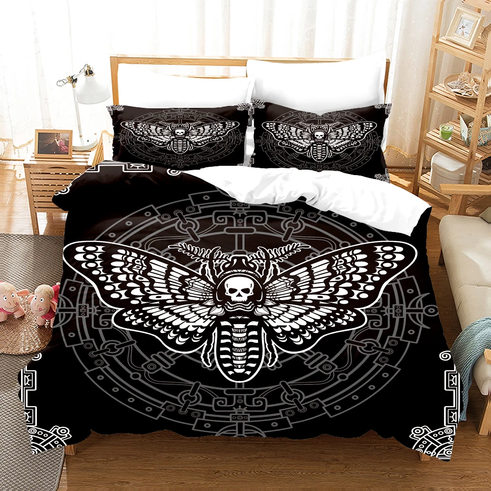 3D The Skull Skeleton Moths Mandala Bedding Sets Duvet Cover Set With Pillowcase Twin Full Queen King Bedclothes Bed Linen