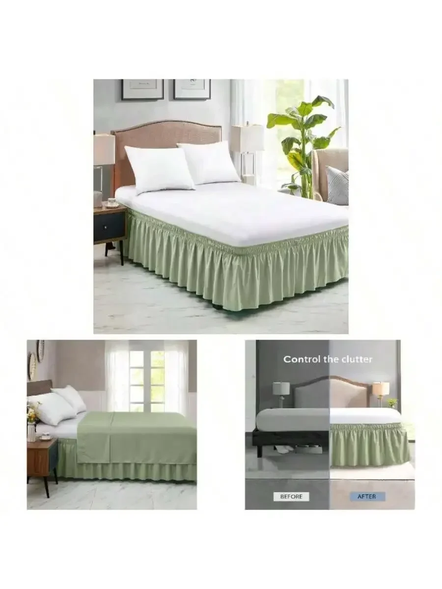 

Full Size Bed Skirt With Elastic Wrap 15 Inch Drop Ruffled Dust Ruffle Hotel Quality