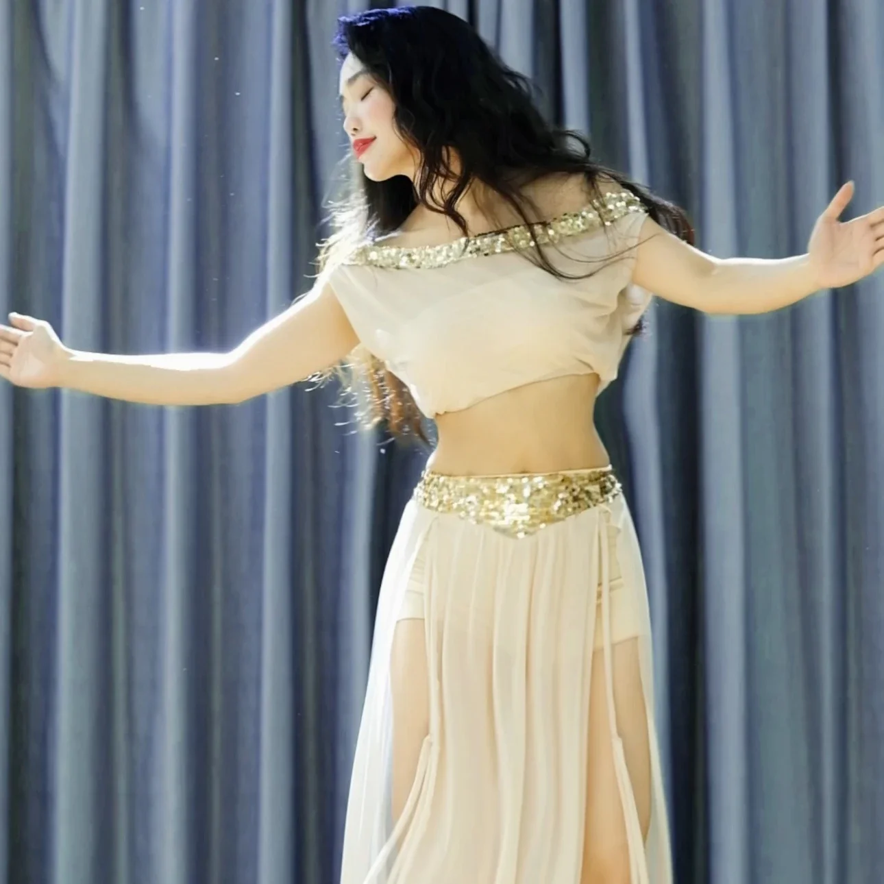 

Belly dance practice clothes comfortable and breathable mesh set adult female Oriental dance professional performance costume