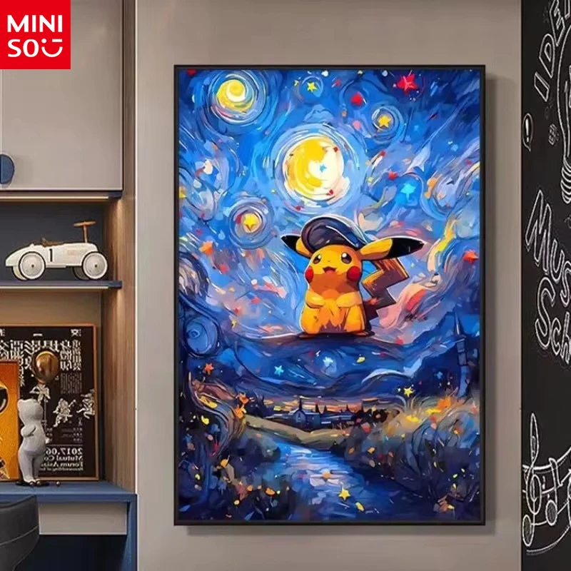 miniso-pintura-a-oleo-por-numeros-pokemon-van-gogh-ceu-estrelado-anime-figuras-pikachu-quarto-bar-decoracao-estetica-sem-moldura