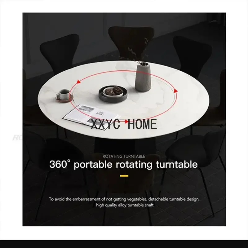 Built-in Rock Board Round Table, Light Luxury Stainless Steel Bronze Dining Table And Chair Modern Dining Room Furniture