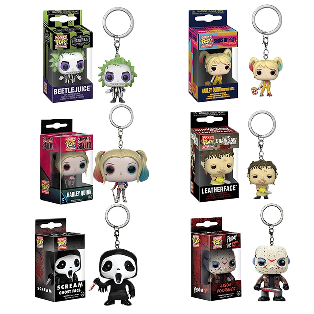 Funko POP Escuadrón Suicida Harley Quinn Beetlejuice Scream Llavero Figura de Acción Novia de Chucky con Cinturón Figura de Vinilo Llavero