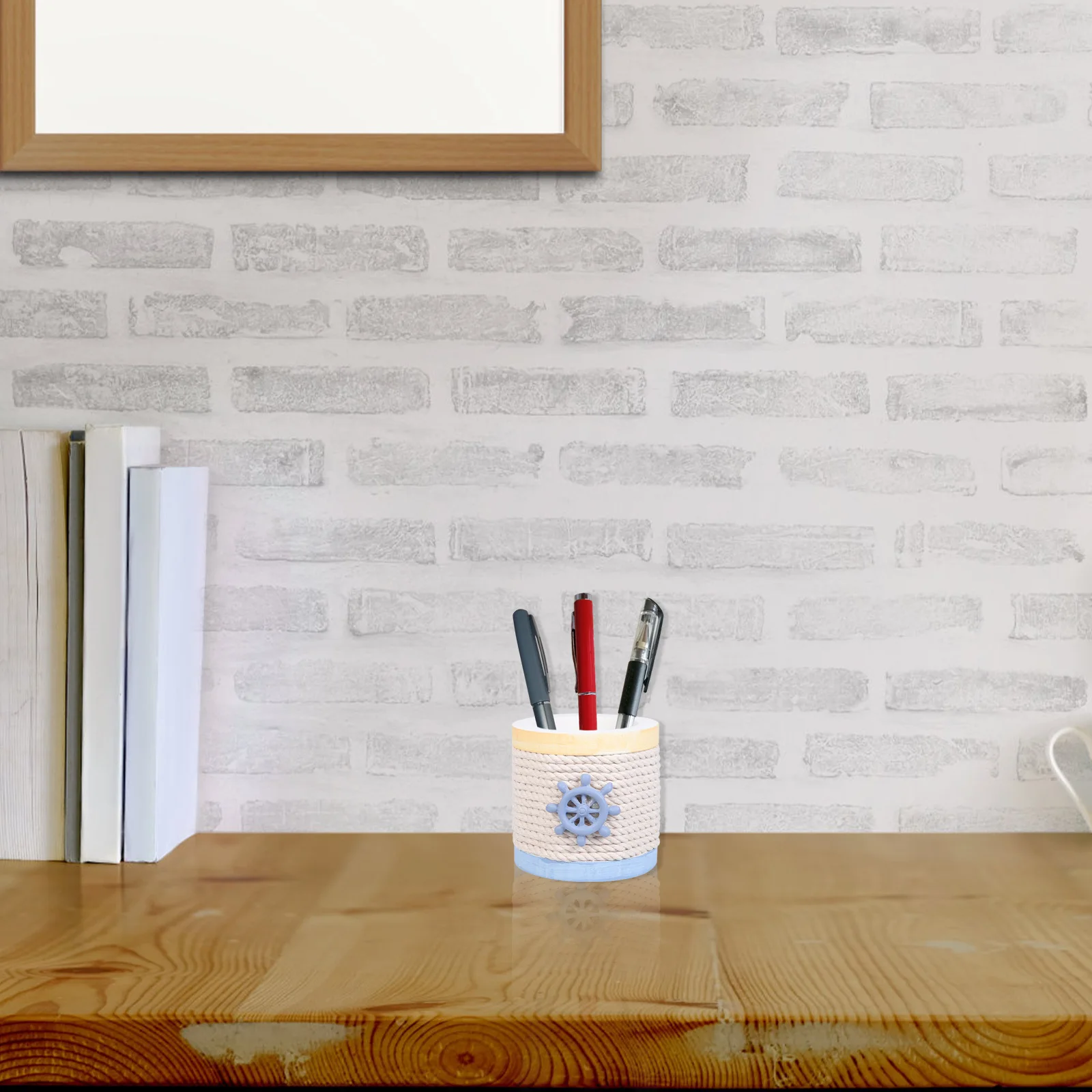 1 قطعة حامل قلم خشبي حامل قلم رصاص كلاسيكي منظم مكتب عالي حاوية فرشاة للمكياج تصميم حبل القطن