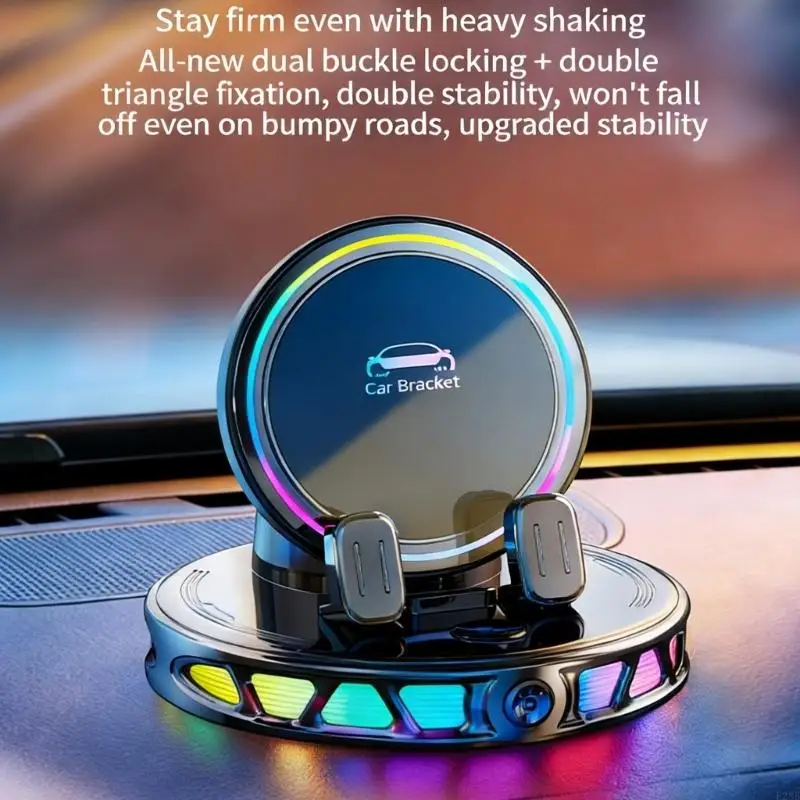 

Cellphone Stand Bracket with Light Car Phone Holder 360 Degree Rotating Dashboard Mounted Suction Cup Holder