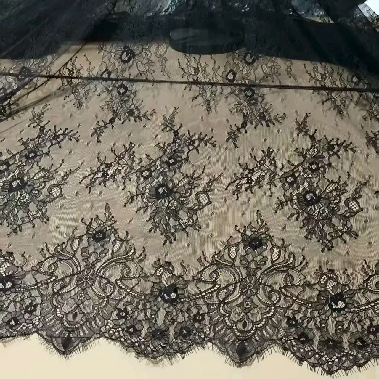 Good Quality Eyelash Chantilly Lace Tissue for Wedding Gowns Off White Black Women Dress Making Lace Sewing Material SOFT