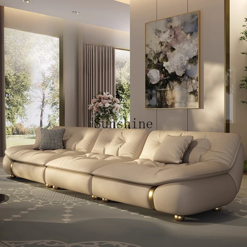 

High-end modern light luxury leather sofa living room straight row advanced atmosphere