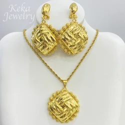 African Jewelry Set for Women 18K Gold Plated Rhombic Earrings and Necklace Italian Accessories Weddings Bridal Jewelry Gift