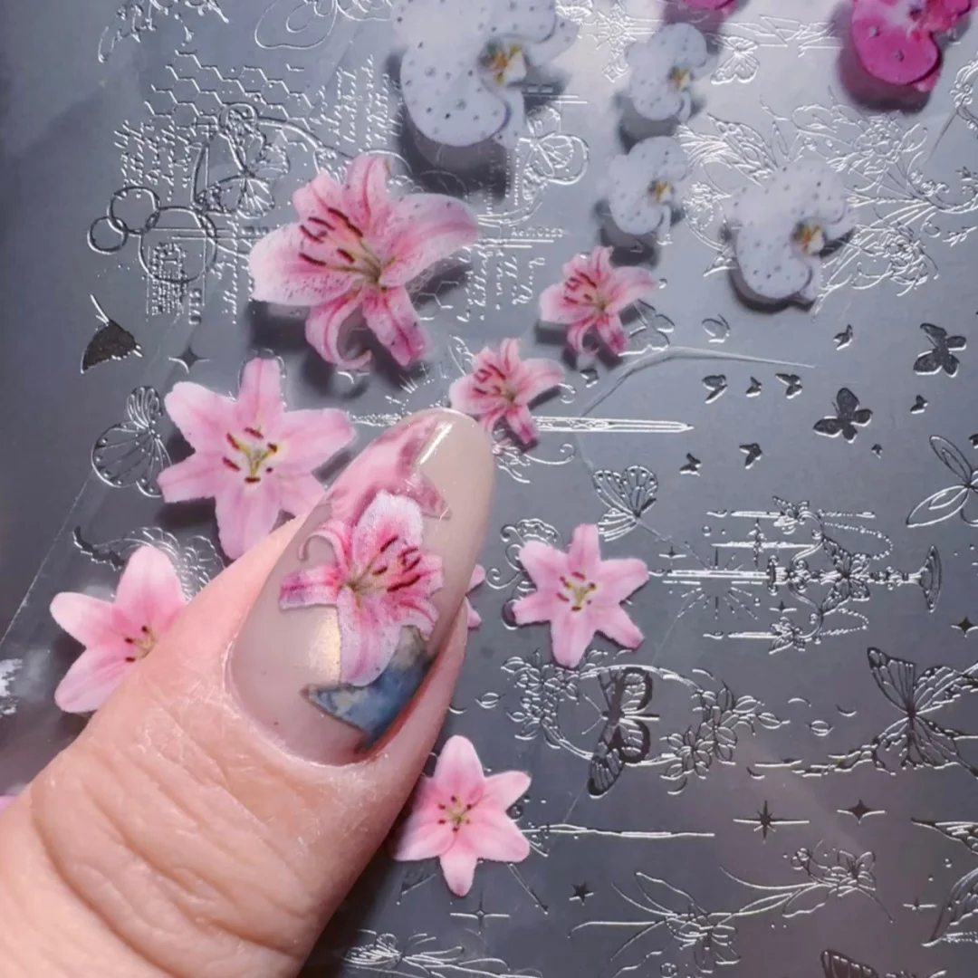1 Box Blumen-Plumeria-Begonien-Blätter Phalaenopsis-Lilien Nagelfolien Transferpapier Nagelkunst-Aufkleber Nageldekoration – Detail 15