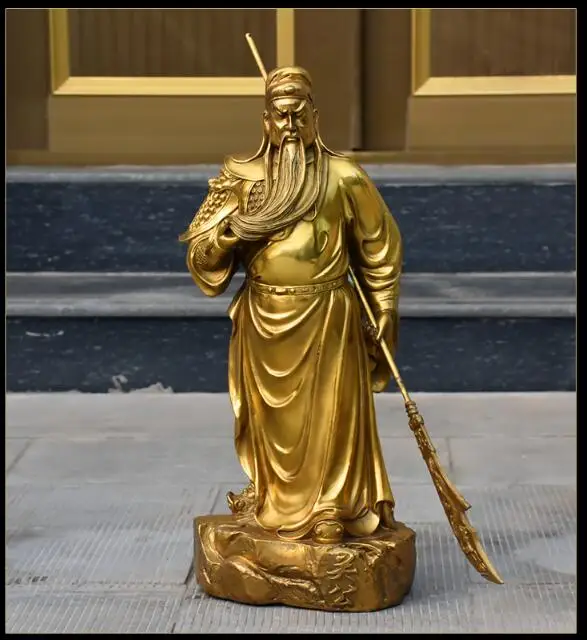 56cm LARGE # office home efficacious Talisman Money Drawing Martial god of wealth GUAN GONG Guandi BRASS statue