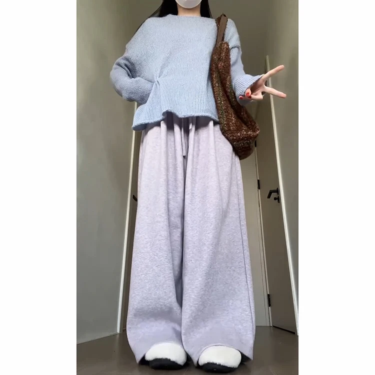 슬림 와이드 레그 니트 바지 한국 스타일 컬러 출퇴근 패셔너블 여성 가을 겨울 신상 바지