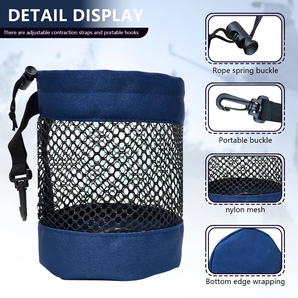 حقيبة تخزين كرة الجولف من البوليستر مع إغلاق برباط - تصميم جيب شبكي لسهولة التنظيم، متوفر باللون الرمادي/الأزرق/الأسود،