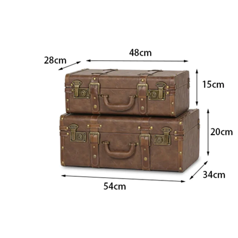 Customized Vintage Travel Suitcases PU Leather Home Hand Clothing Luggage Organizers Boxes Large Capacity Wood Box Prop Suitcase