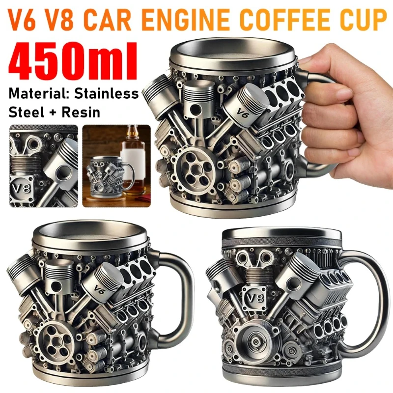 Interessanter, kreativer 450ml Kaffeebecher, Motorbecher, Motor-Tasse, geeignet für Autoliebhaber als Geschenk.