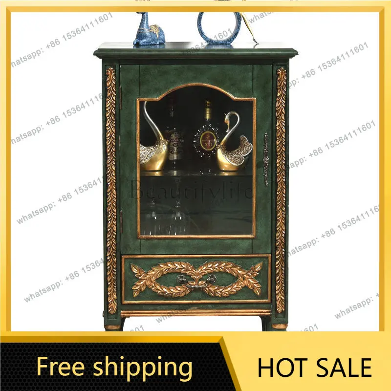 Zj. American country furniture, European solid wood wine cabinet retro and old locker