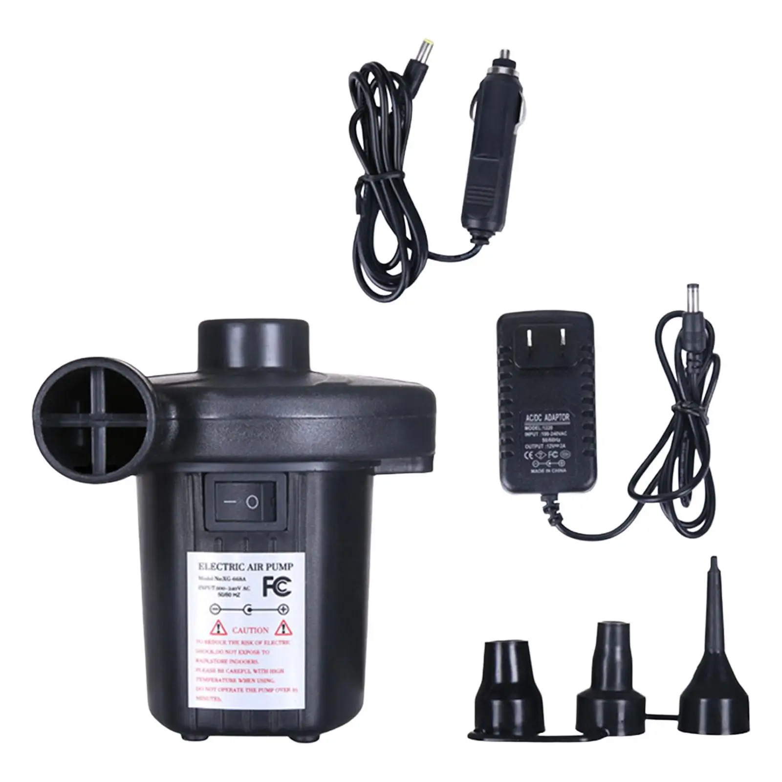 Electric Air Pump Portable ,with 3 Heads Nozzle Two Way Inflator Deflator for Air Beds Cushions Mattress Boats Outdoor Camping