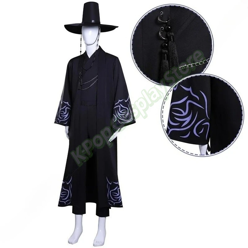 

Saja Boys Cosplay Costume Anime Movie Demon Hunters Coat Hat Accessoires Chest Chain Props Full Set For Men Women Party Carnival