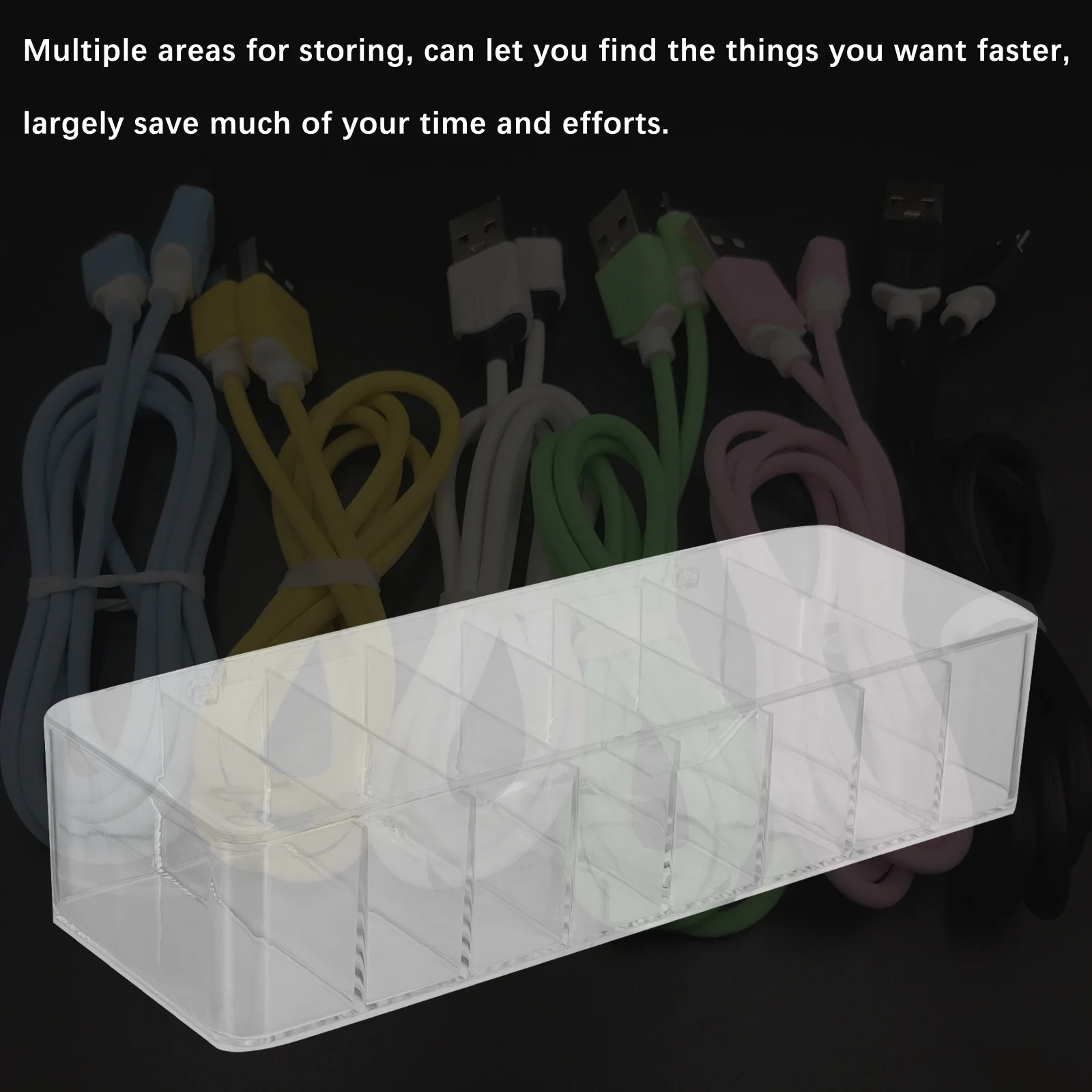 Caja organizadora de cables, caja de almacenamiento de cables acrílicos, tapa de 8 compartimentos, estuche organizador de almacenamiento de cables a prueba de polvo para electrónica