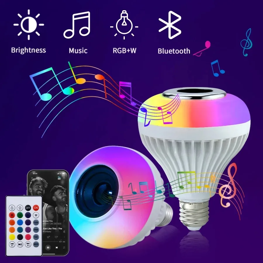 1 peça ac 85-265v e27 led12w lâmpada rgb multi-cor mudança bluetooth alto-falante função de reprodução de música decoração de festa de quarto