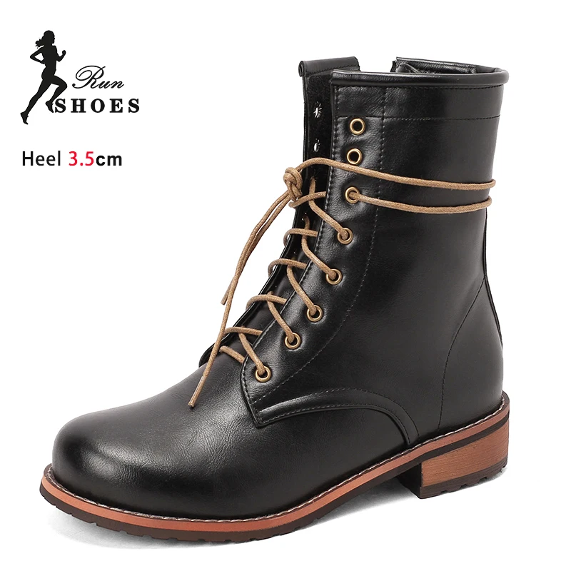 

Повседневные ботинки на открытом воздухе, женские короткие ботильоны Mujer, 3,5 см, на массивном каблуке со шнуровкой и круглым носком, осенне-зимняя женская обувь, большой размер 46 47 48