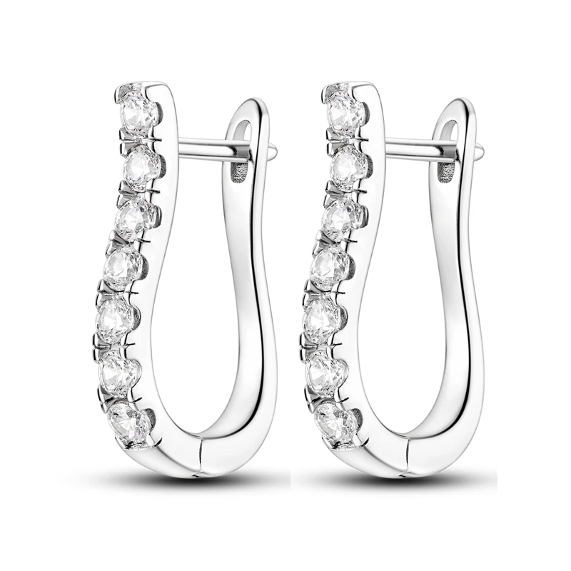 

925 Sterling Silver Earrings Women Sparkling Horseshoe Shape White Zirconia Hoop Earring For Anniversary Wedding Jewelry Gifts