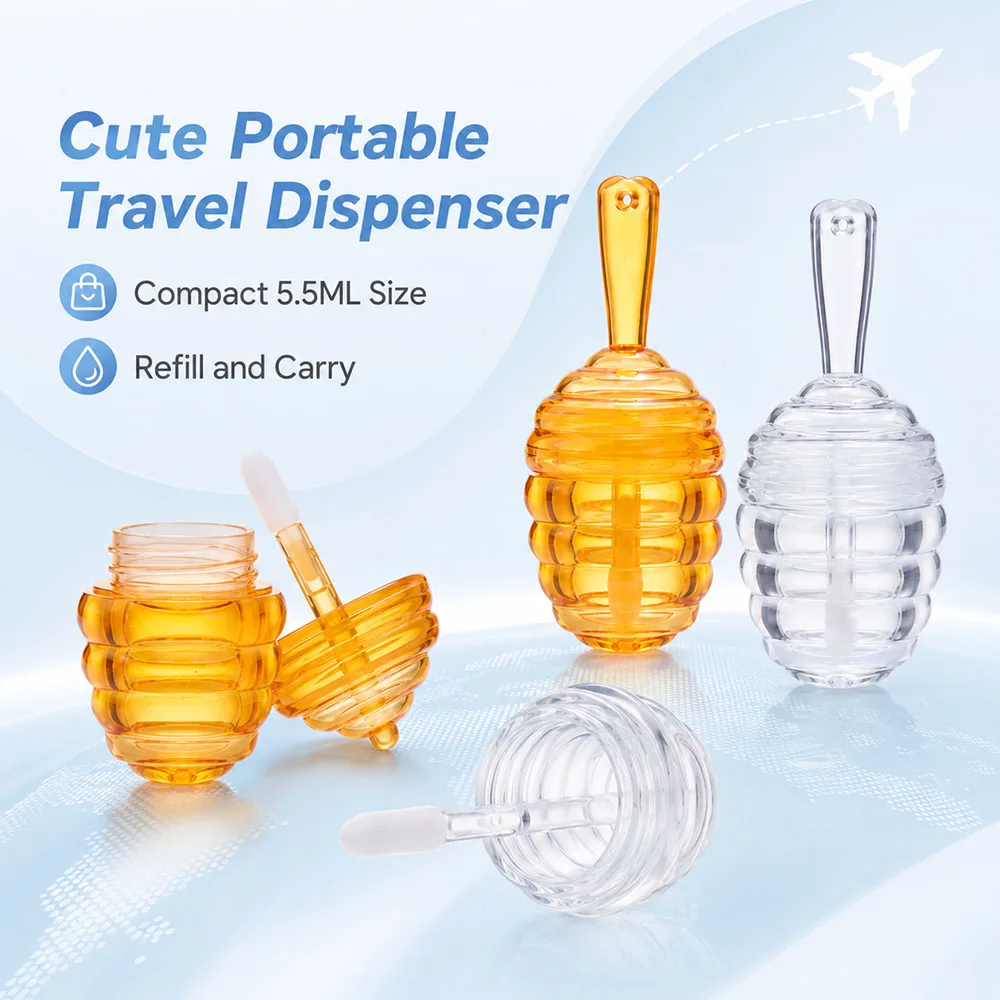 20PCS 5ML Empty Honey Pots Shaped Lip Gloss Tube Refillable Lip Glaze Container for Beauty Cute Portable Travel Dispenser Bottle view 6