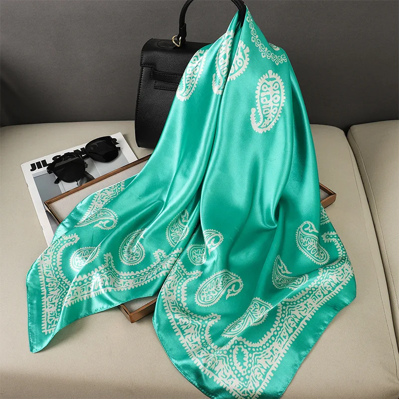 Paisley Print Bandana Head Women Scarfs Fashion Shawls Wraps Hijab Scarves Square Kerchief Silk Satin Neck Scarf For Ladies 90cm