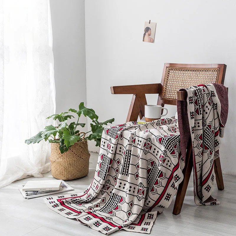 Jacquard Knitting Cotton Blanket Shawl 130*170cm Sofa Throw Air Conditioning Bed Cover Office Travel Nap Blanket Decoration