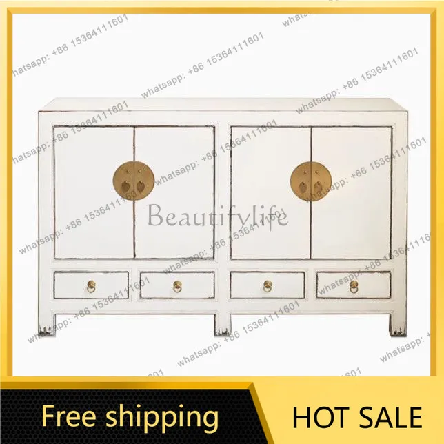 XX. New Chinese-style solid wood dining side cabinet antique and old four-door locker