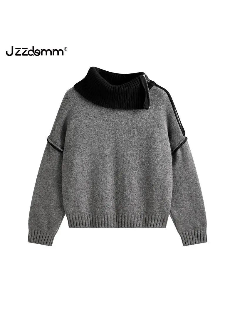 

JZZDEMM Women's Loose Knitted Zipper Collar Sweater Faionable Casual Sle Long Sve Warm Thermal Top Spring Autumn Winter