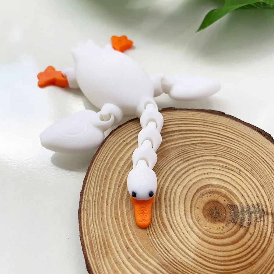 3d Printed Cute White Goose Model With Movable Neck, Plastic Ornament With Movable Joints, Creative Desktop Decoration Sculpture