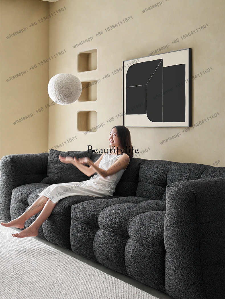 13Fabric Sofa Small Apartment Living Room Retro Black Straight Row Three-Seat