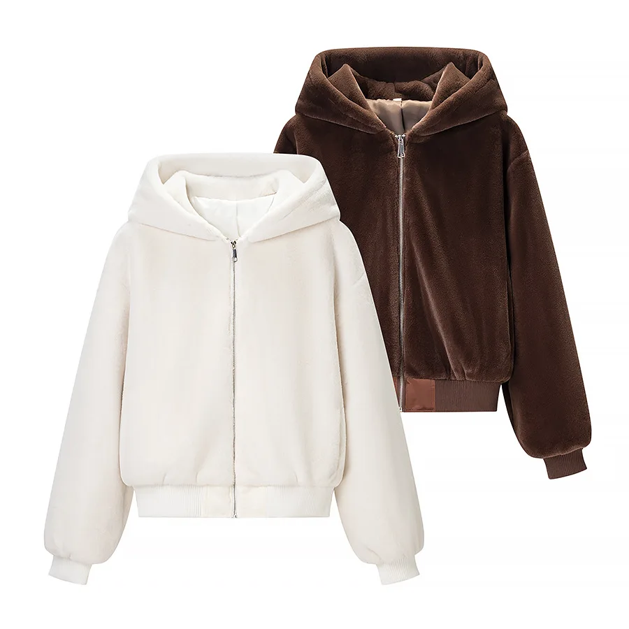 Women's Fashionable Casual Furry Hooded Coat   WY2K