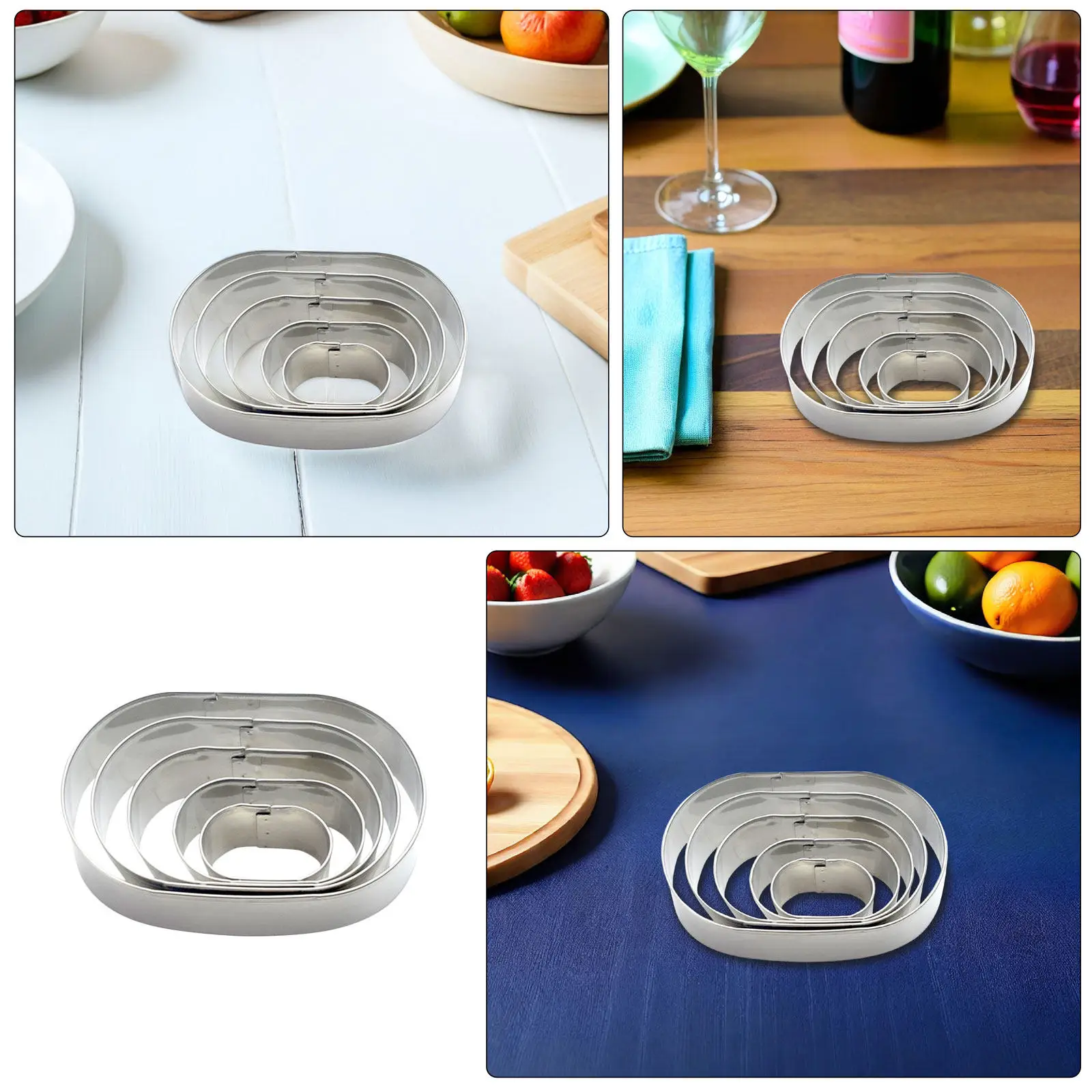 2Sets Oval Biscuit Cutter Set Stainless Steel Pastry Molds Precise Geometric Shapes Safe Rolled Edge for Kids Adults Baking