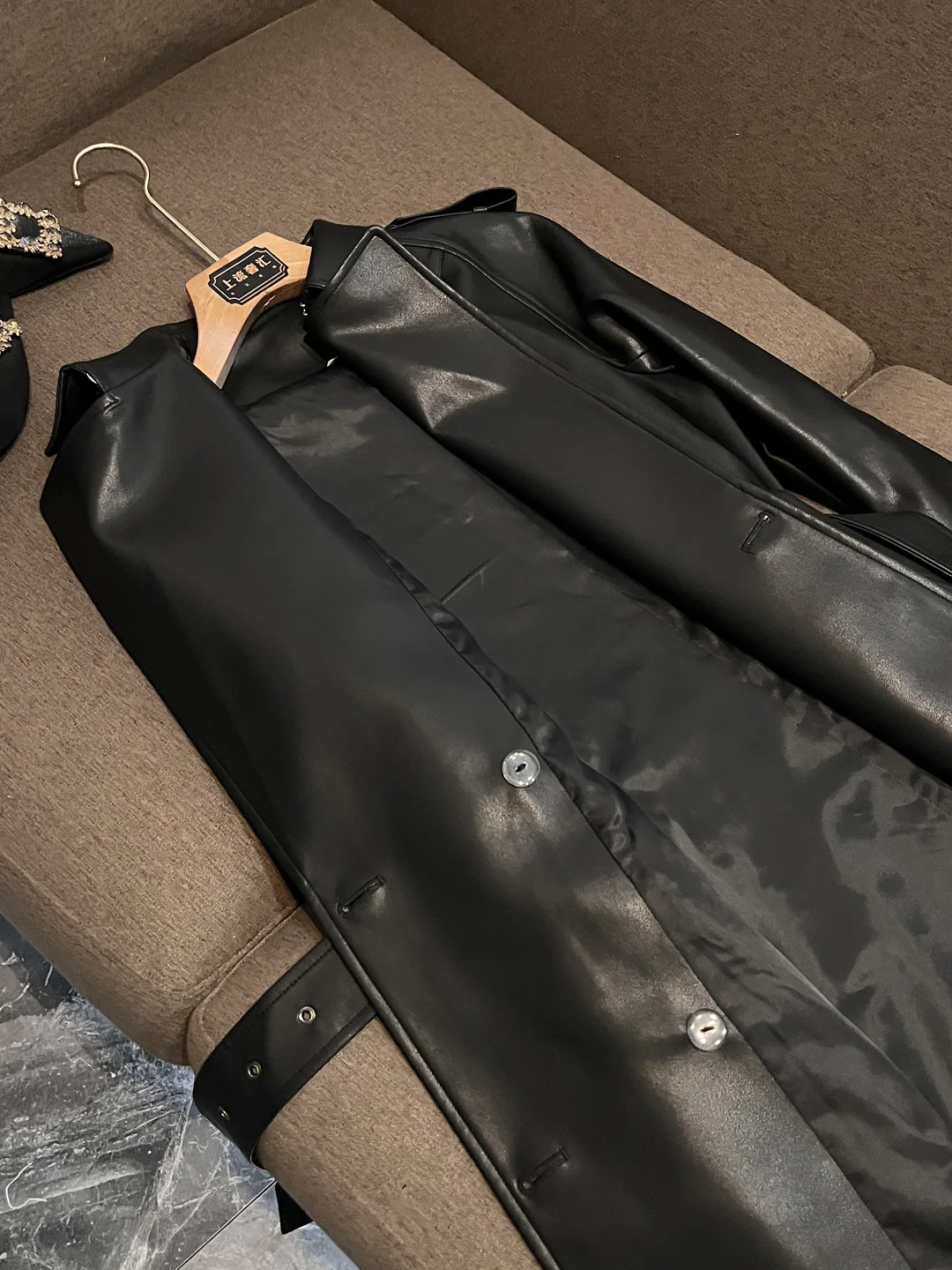 Faionable doble botonadura con cinturón Slim Fit Midi cuero Jaet nuevo invierno 2025 Cleanfit Sle abrigo largo Sve X635