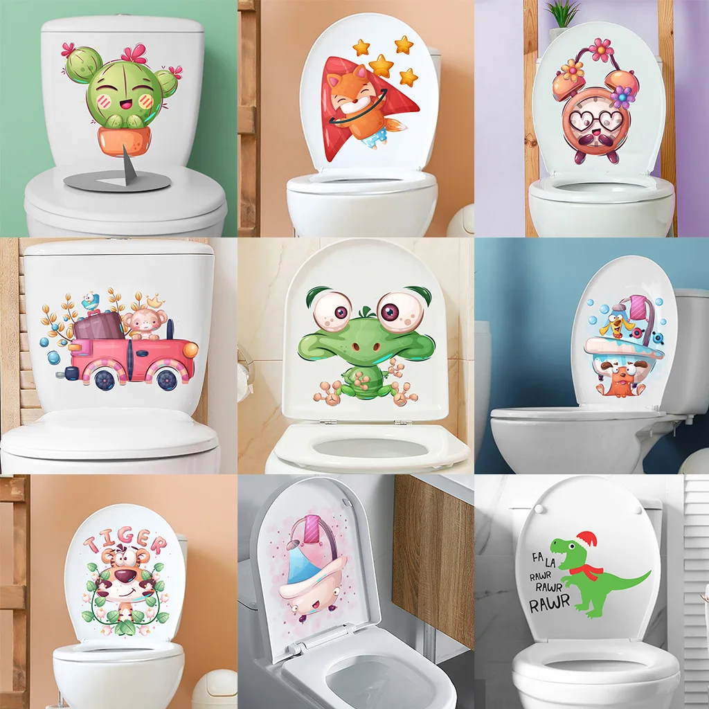 

Cartoon Cute Personality Toilet Stickers Child Urination Toilet Lid WC Door Sticker Removable Decor Paper Household S9