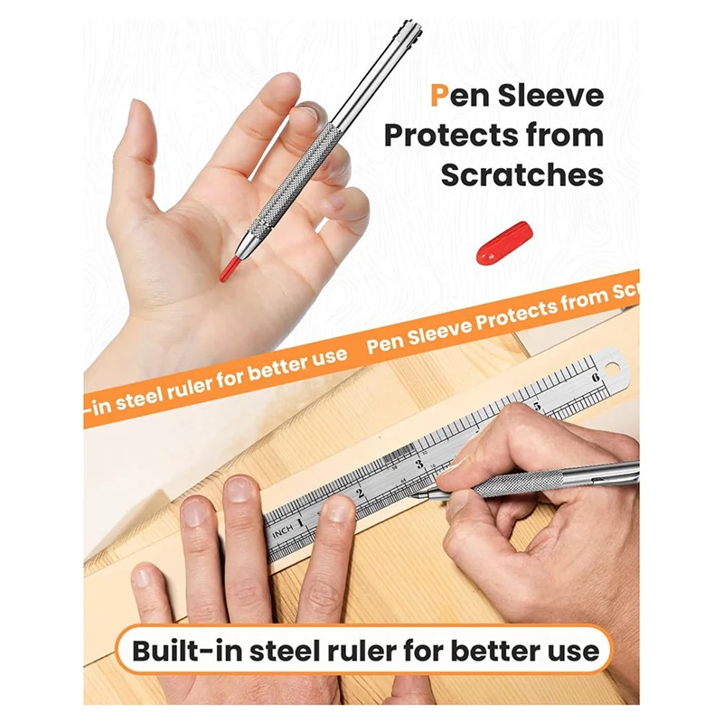 Tungsten Carbide Scriber dengan Magnet, Metal Scribe, dengan Ekstra 24 Ujung Penanda Pengganti dan Penggaris Baja Logam Perak 4 Pak